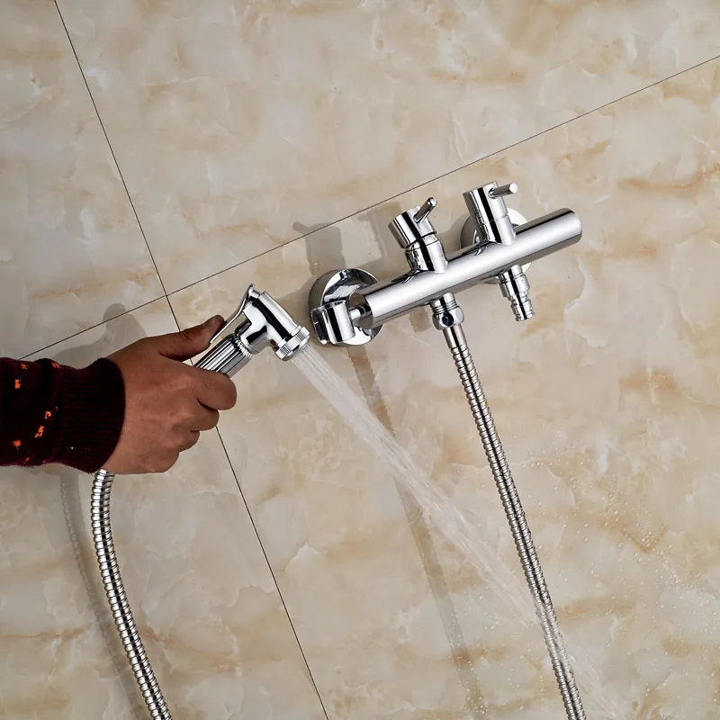 

Chrome Finish Bidet Faucet Bathroom Wall Mounted Washing Machine Mixer Taps Mop Clearing Faucet