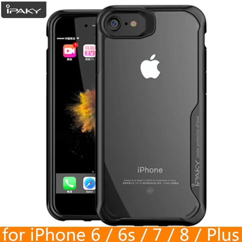 Для iPhone 8 8 Plus чехол IPAKY 6 6s 7 Plus силиконовый акриловый Гибридный противоударный Прозрачный чехол для iPhone X XS MAX XR