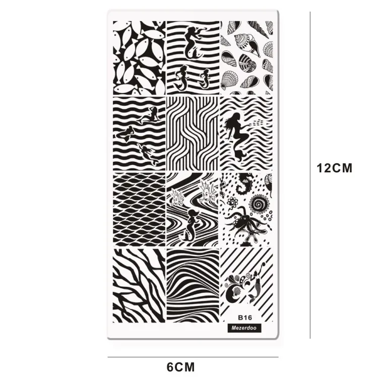 Русалка Дизайн лоток для дизайна ногтей штамп, пластины для стемпинга волны Конч ногтей шаблон печати для женщин лак трафареты красота MezerdooB16