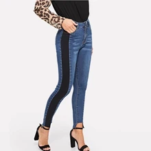 Однотонные черные стройная фигура штаны-шаровары джинсы Для Женщин Эластичные Ближний талии тощий карандаш синие джинсы брюки отбеленные джинсы-варёнки Для женщин