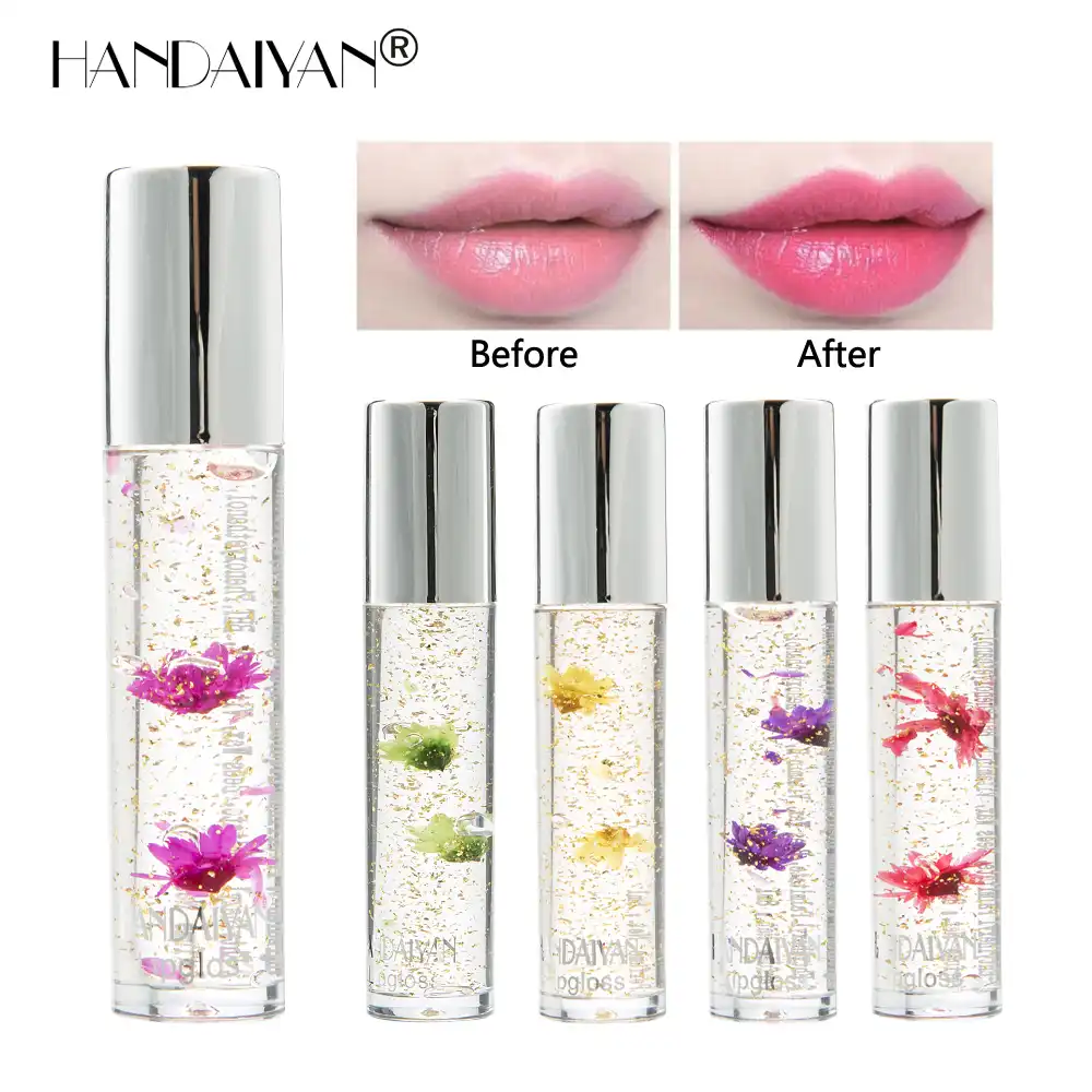 透明リップグロス液体金箔オイルリップグロス唇変色口紅の花保湿リッププランパーグロス リップグロス Aliexpress