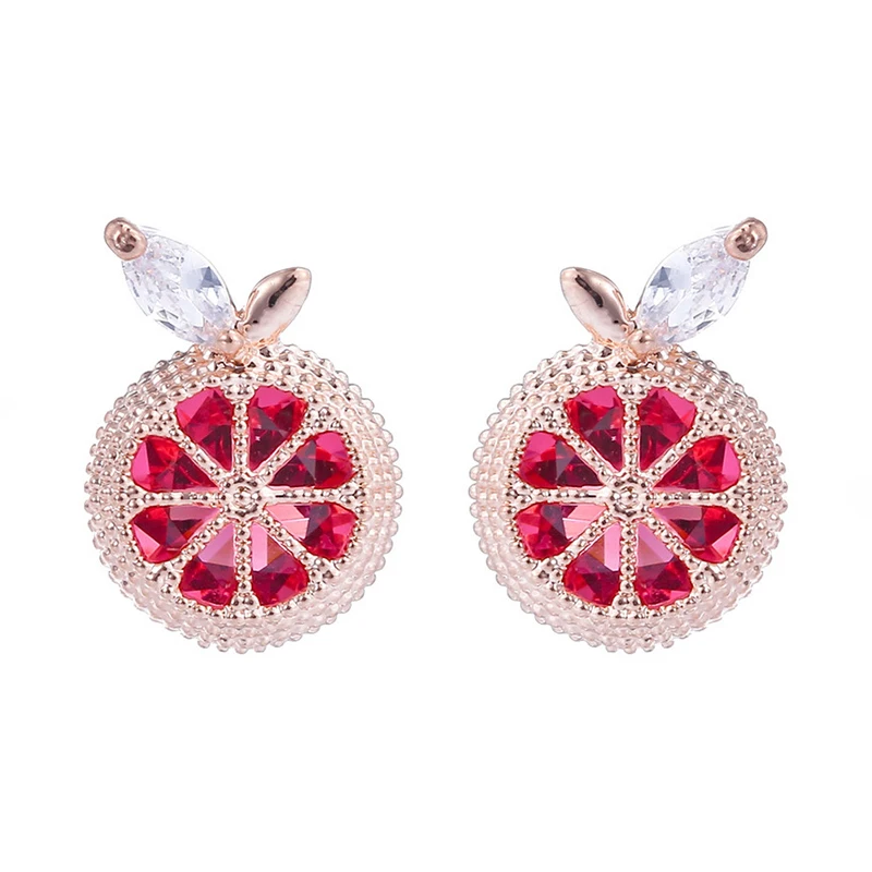 

Richight-ES0469 Cute Zircon Small Grapefruit Clip on Earrings Without Piercing Rhinestone Non Pierced Earrings for Women