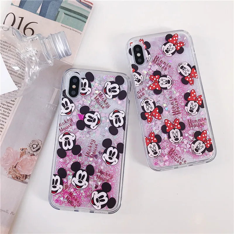 

Cute Mermaid Quicksand Mickey Minnie Mouse Water Liquid Mouse case for iPhone 7 7Plus 8 8Plus 6 6S plus x xs max xr Cover Capa