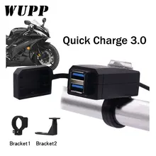 WUPP Universal QC3.0 USB Motorcycle Charger Waterproof Dual USB Quick Change 12V Power Supply Adapter for iphone Samsung Huawei