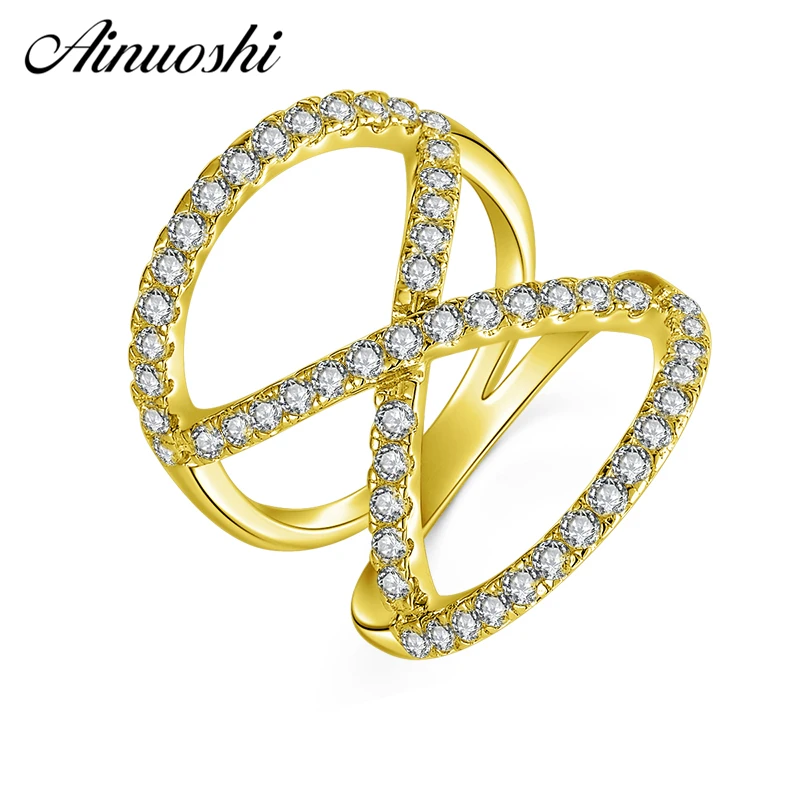 

AINUOSHI 10K Solid Yellow Gold 8 Shape Twisted Band Cluster Weaving Bague Bridal Ring Wedding Engagement Jewelry for Women Male
