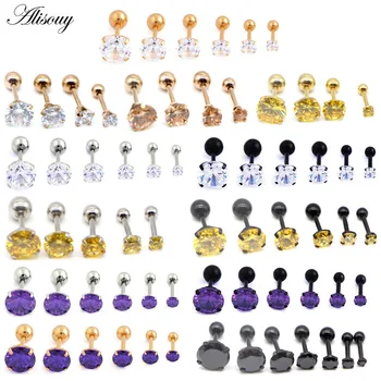 Tiny Round Crystal Studs Earrings Screw Ball Stainless Steel Female Earrings Mini Small Childern Earring Pierced Ear Oorbellen