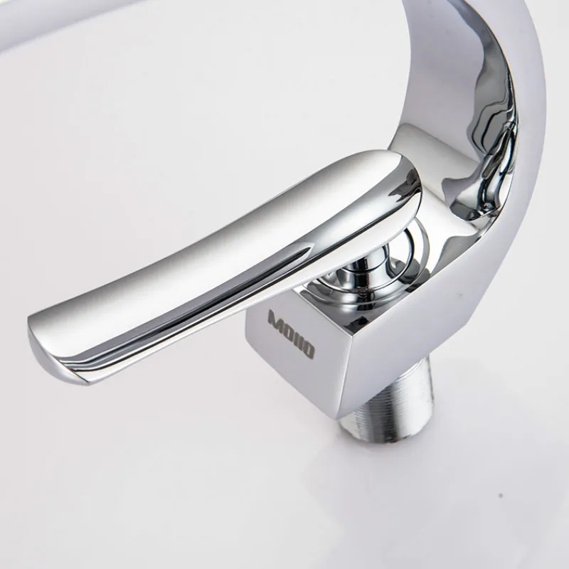 MOIIO Bathroom Sink Basin Faucet Deck Mount Bright Chrome Washing Basin Mixer Water Taps Creative Hot Cold Water Crane Mixers