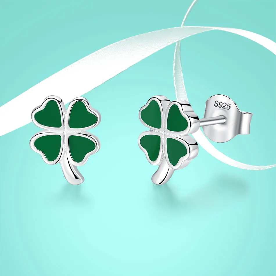 

Fashion 925 Sterling Silver Lucky Four-Leaf Clover Finger Stud Earrings for Women Green Enamel Earrings Jewelry Gift brincos