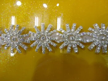 

Free shipping flower Crystal bridal applique Rhinestone Applique Beaded Trim for Wedding Bridal Sash,Headband