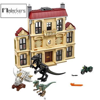 

Jurassic World Building Blocks Toy Tyrannosaurus Attacked The Rockwood Manor Set 1046Pcs With Figures DIY Model Gift For Kids