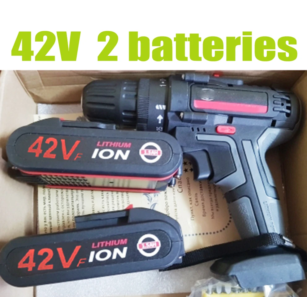 

42V Electric Drill With 2 Rechargeable Lithium Batteries Electric Screwdriver Cordless Screwdriver Two-speed Power Tools