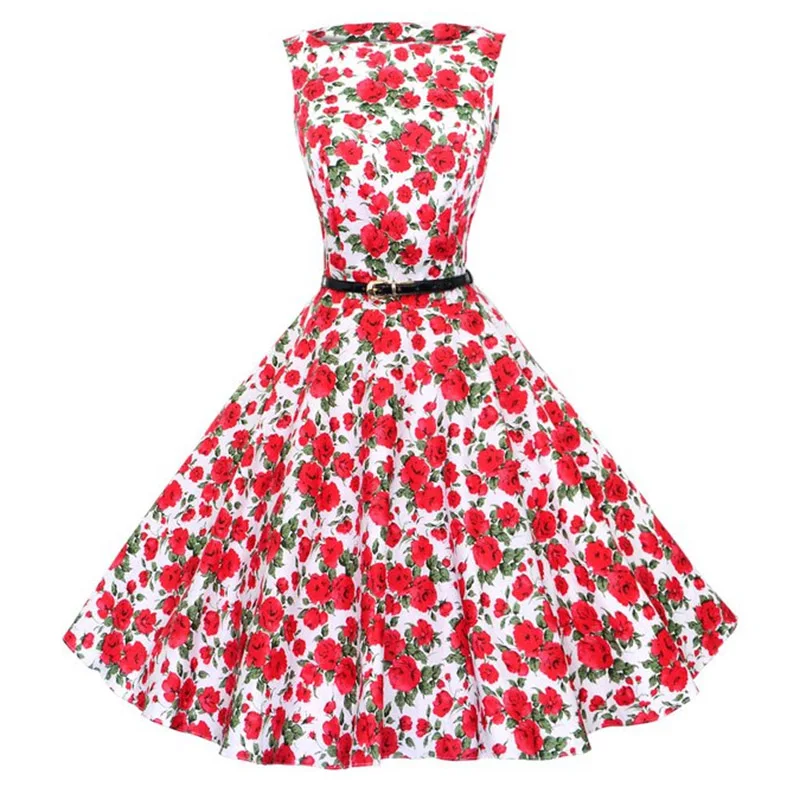 Audrey Hepburn Dresses Vestidos Summer Floral Sleeveless Elegant Vintage Dress XXL O Neck 50s Retro Midi