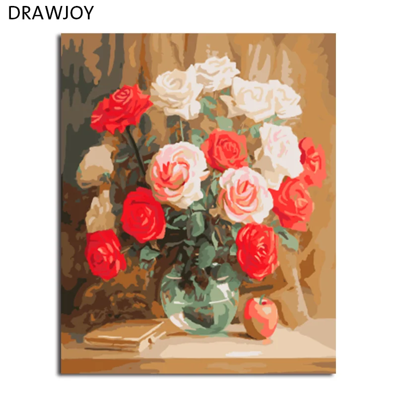 

DRAWJOY Framed Pictures DIY Painting By Numbers Handpainted On Canvas DIY Oil Painting By Numbers Flower Wall Art