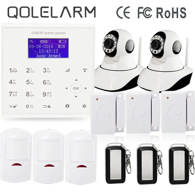 

QOLELARM 433 Wireless wifi gsm alarm security camera system Android/IOS APP ip wifi camera indoor infrared detector baby monitor