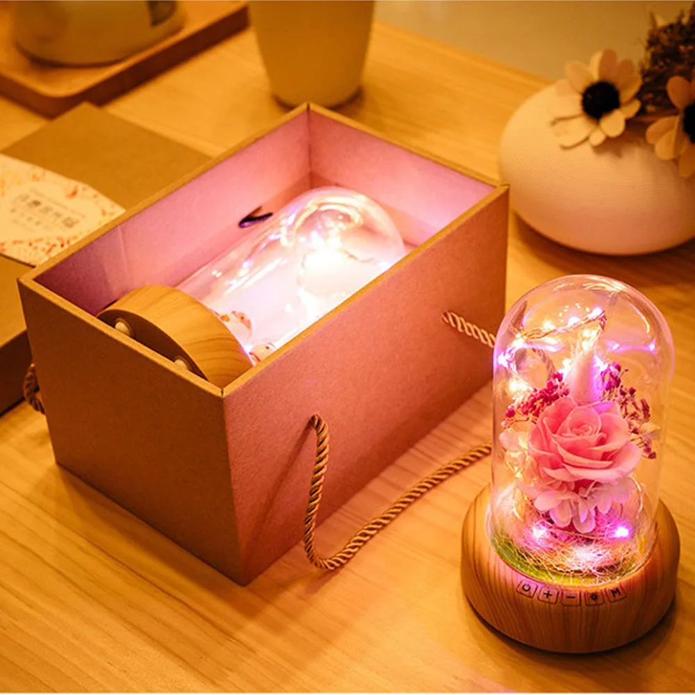 Honeyflypreserved свежий цветок светодиодный ночной Светильник 0,3 W 5V Bluetooth аудио USB светодиодный настольная лампа на Рождество, день рождения, День Святого Валентина под заказ