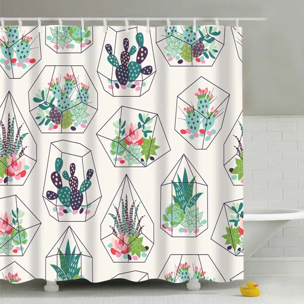 180*180 см Водонепроницаемая занавеска для ванной комнаты занавеска для ванной s полиэстер зеленая занавеска тропические растения с принтом кактуса