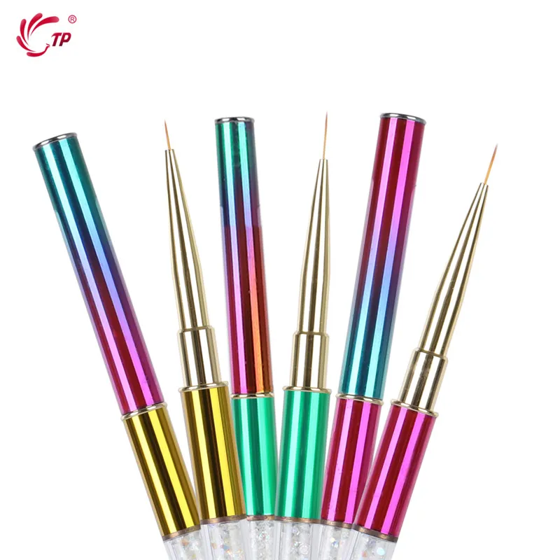 Lidar com Acrílico Unha Arte Forro Escova Gradiente Cor Strass uv Gel Polonês Francês Linha Imagem Pintura Desenhar Escovas tp 6 - 9 11mm 7 Escovas de unhas