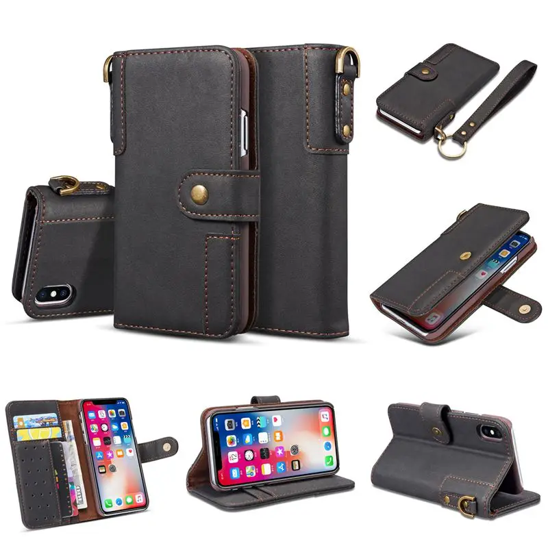 

Lanyard Wallet Case For iPhone 6 6S 7 8 Plus X XR XS Max Cover Luxury PU Leather Phone Bags Cases For iPhone X XR XS Max Pouch
