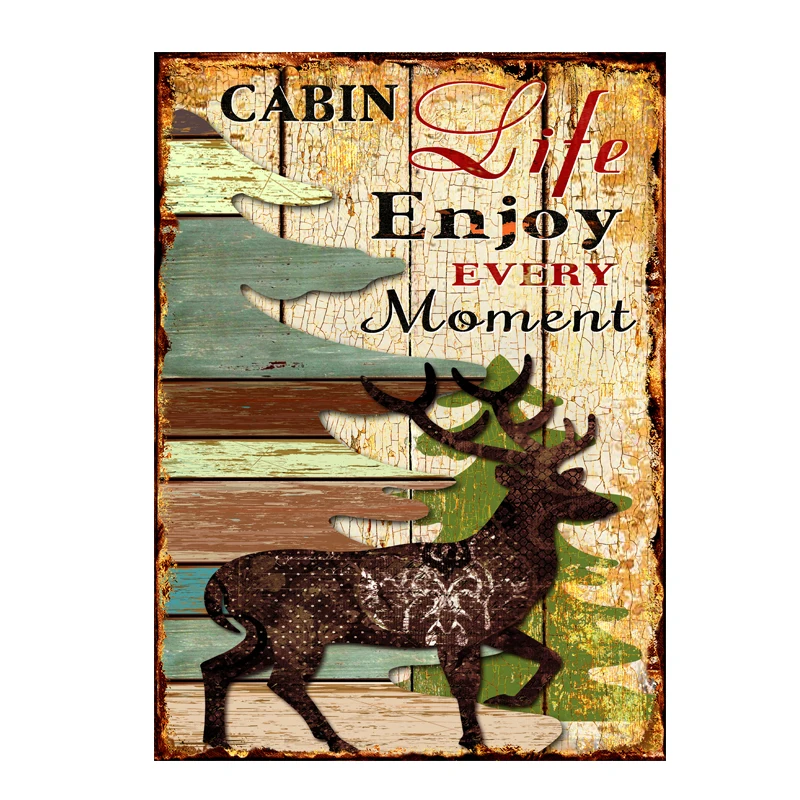 

Cabin life enjoy every moment! tin plate signs vintage metal painting decor for home bar