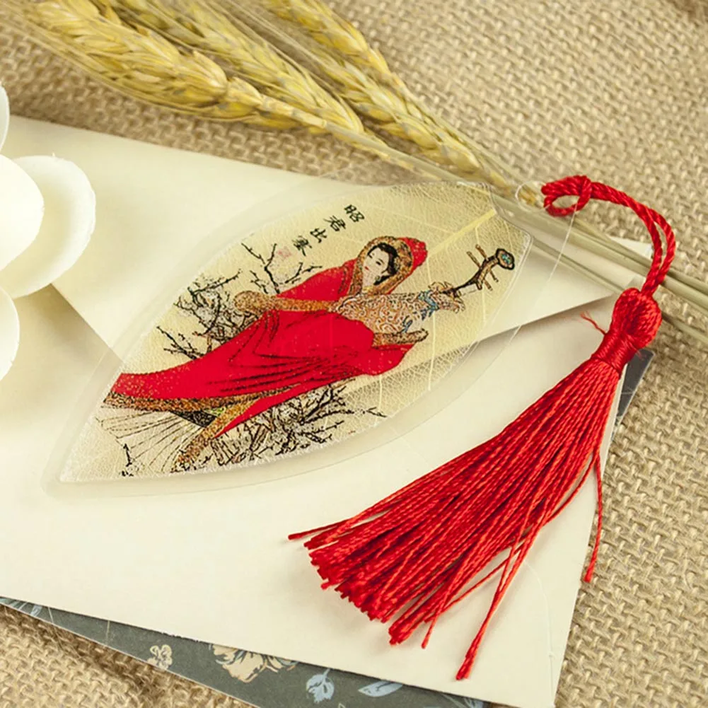 

1pc Traditional Chinese Painting The Ancient Four Major Beauties Leaf Vein Bookmark Vintage Style Creative Book Mark