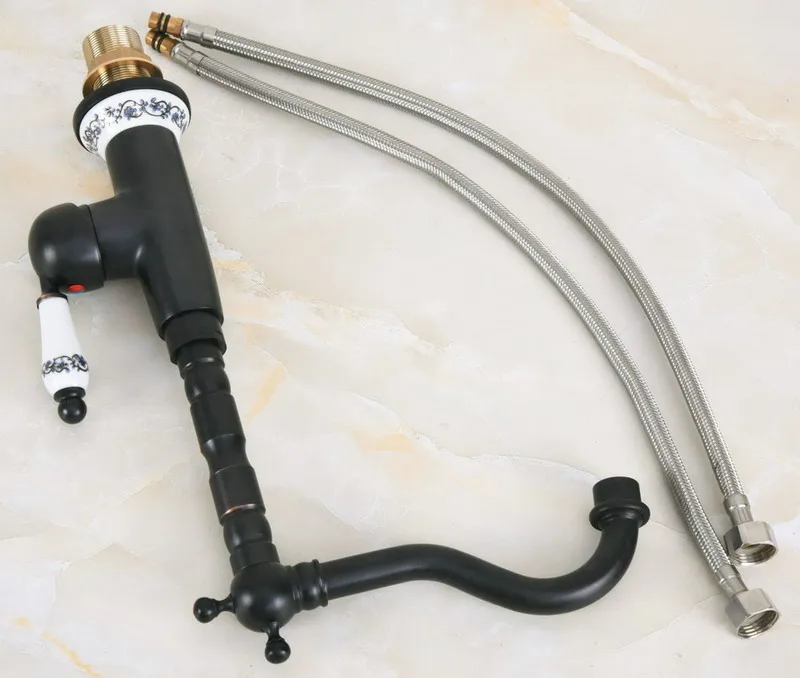 Black Oil Rubbed Bronze Ceramic Base Kitchen Wet Bar Bathroom Vessel Sink Faucet Single Hole Swivel Spout Mixer Tap anf651