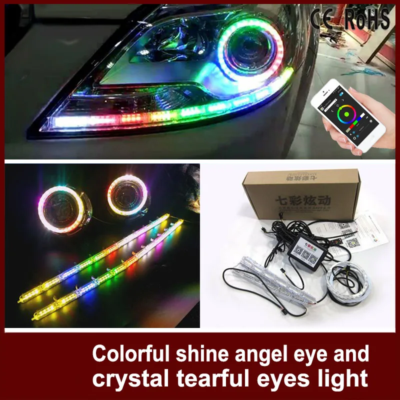 

1 Set Car Headlight APP Control Lampshades Bright RGB Auto LED DRL Shine Angel Eye and Crystal Flow Tear Eyes For Mercedes-Benz