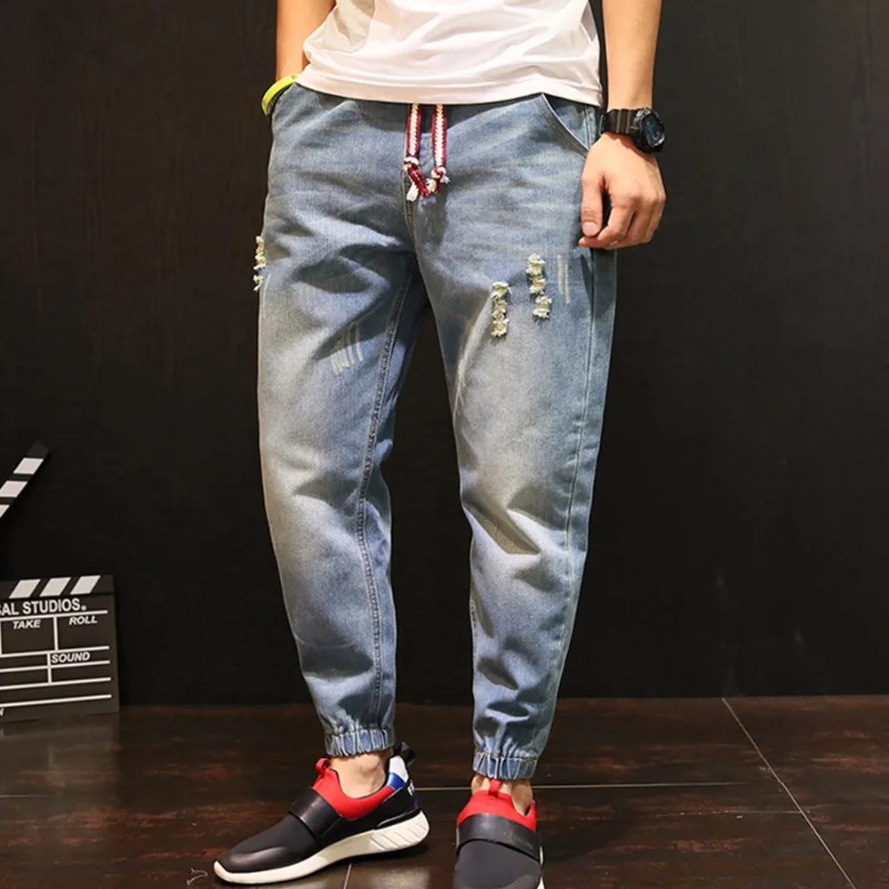 Tsingyi Oversize 4XL Retro Hole Jeans Men Distressed Harem Jeans Homme Bottom Feet Denim Cotton Harajuku Streetewar Full Pants