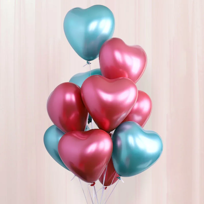 10pcs/lot 12inch Heart Glossy Metal Latex Balloons Thick Metallic Ballon Inflatable Air Globos Valentine's Day Party Decorations