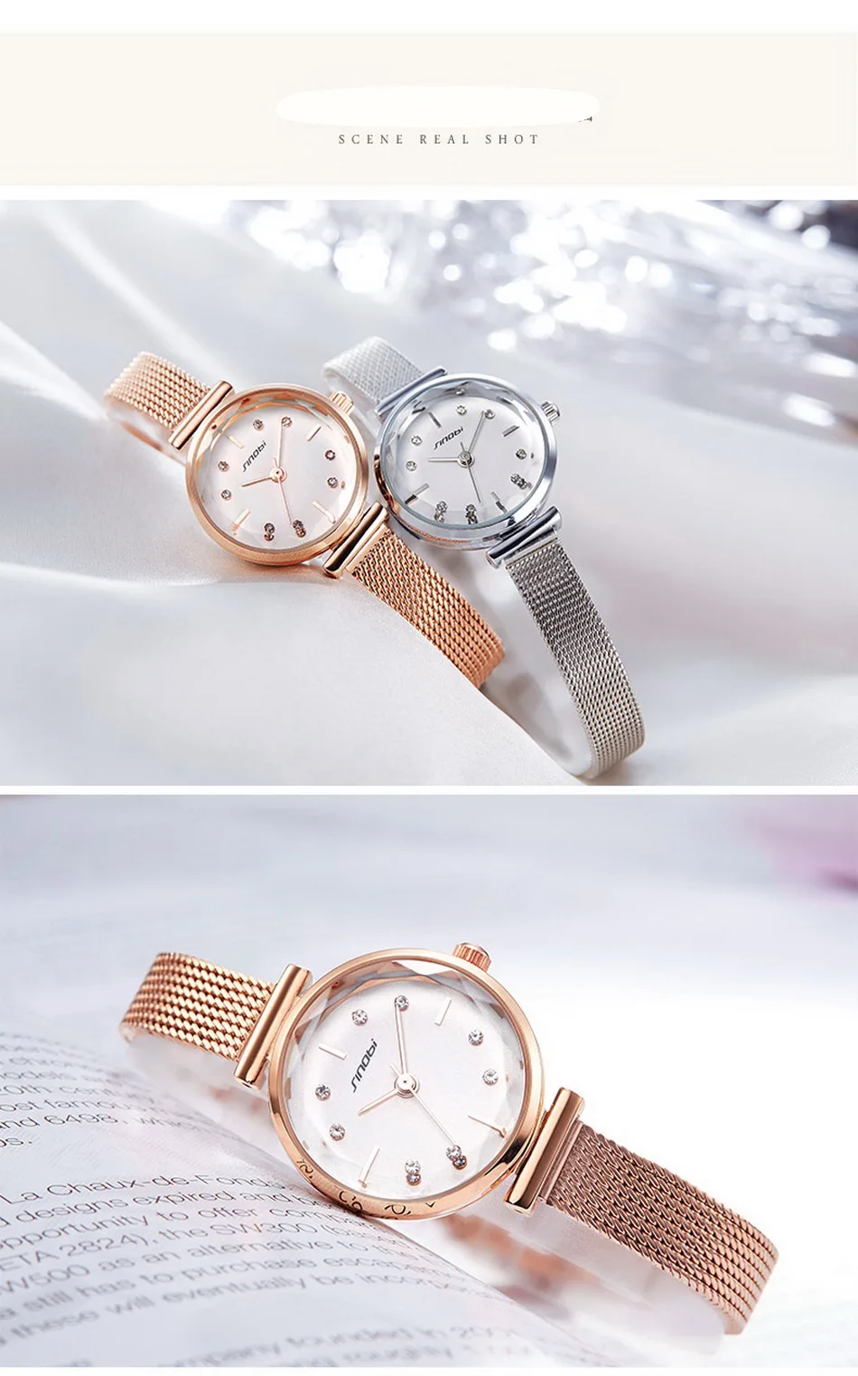 SINOBI лучший бренд класса люкс для женщин часы золотой простой повседневное нержавеющая сталь небольшой циферблат браслет сетка кварцевые Леди Девушка наручные часы