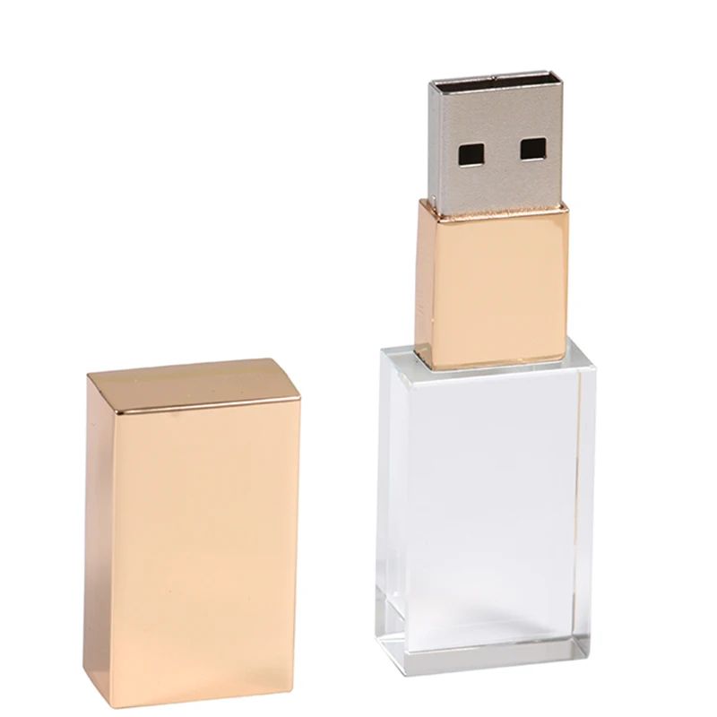 Модный Кристальный USB флеш-накопитель Пользовательский логотип cle USB 2,0 4 ГБ 8 ГБ 16 ГБ 32 ГБ 64 Гб свадебный подарок флешка(более 10 шт бесплатный логотип - Цвет: gold