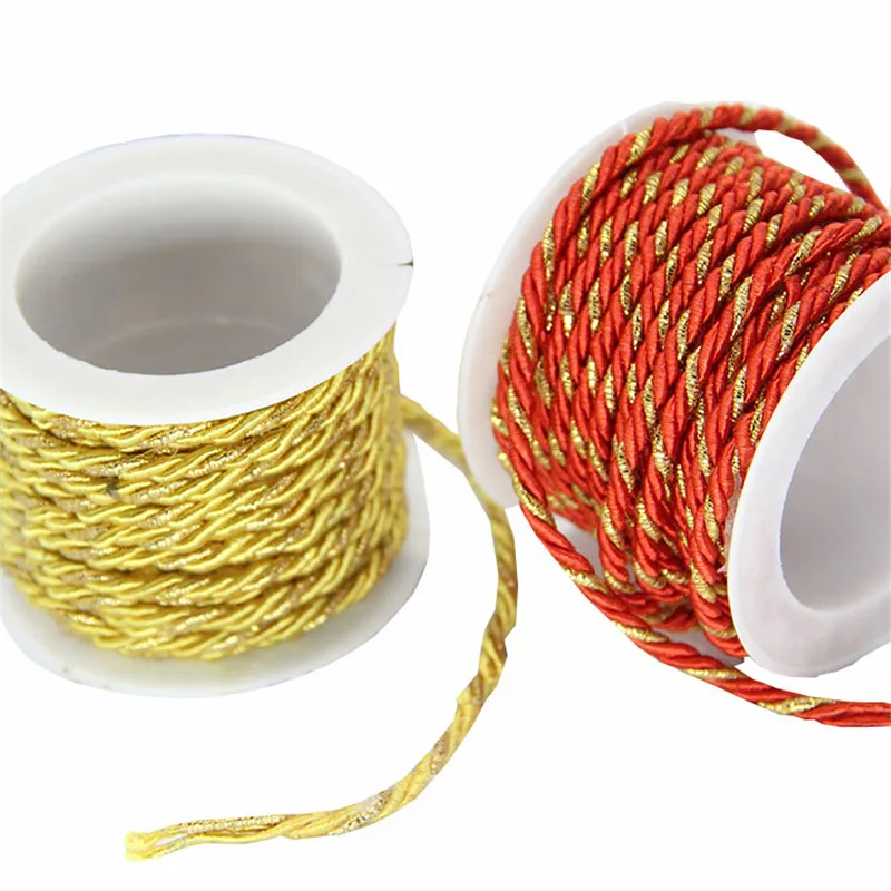 

3M/Roll Gold Thread Bleached DIY Craft Cords Wedding Birthday Party Decorations Color Rope Gift Wrapping Rope Hang Tag Cords 3MM