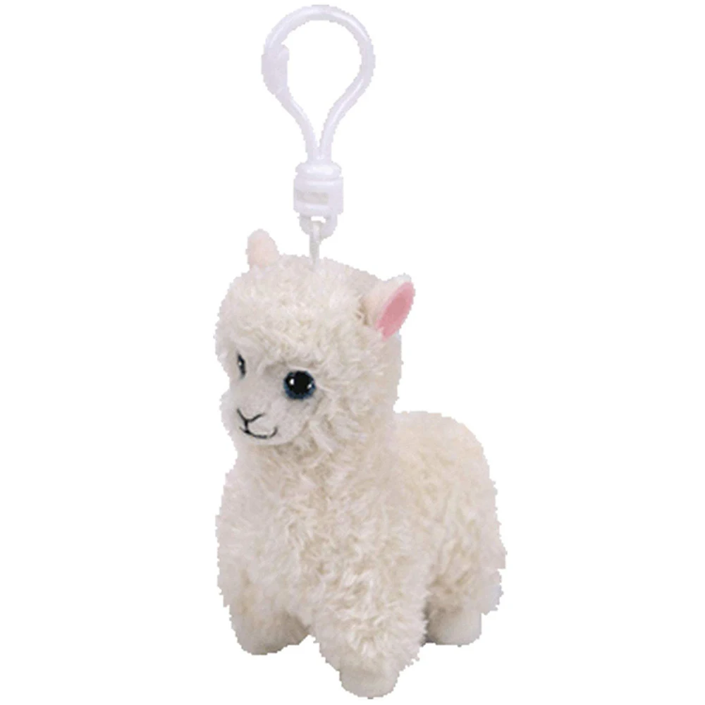 

Pyoopeo Ty Beanie Babies 4" 9cm Lily the White Llama Clip Plush Keyring Stuffed Animal Collection Soft Doll Toy with Heart Tag