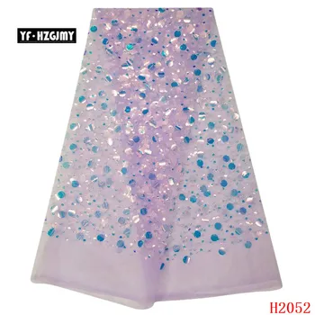 

YF HZGJMY 2019 fancy sequins african lace 2019 Nigerian glitter mesh net lace fabric sequin Beads tulle for evening dress A2052