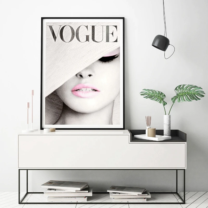 Vogue покрытие белая шляпа Художественная Картина на холсте Настенная картина, модная фотография на холсте художественные принты и Плакаты Декор для женской комнаты