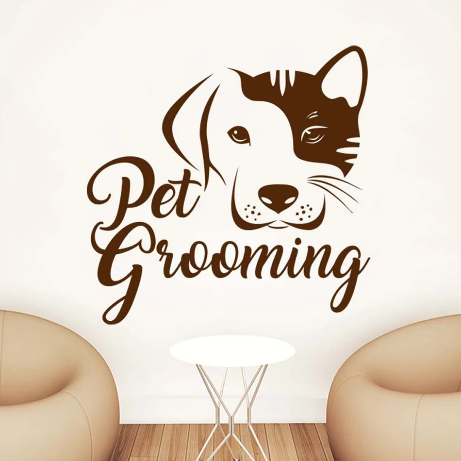 

Pets Vinyl Sticker Pet Grooming Sign Logo Wall Decal Pets Salon Interior Decor Dog Head Pattern Wall Murals Animals Poster AZ580