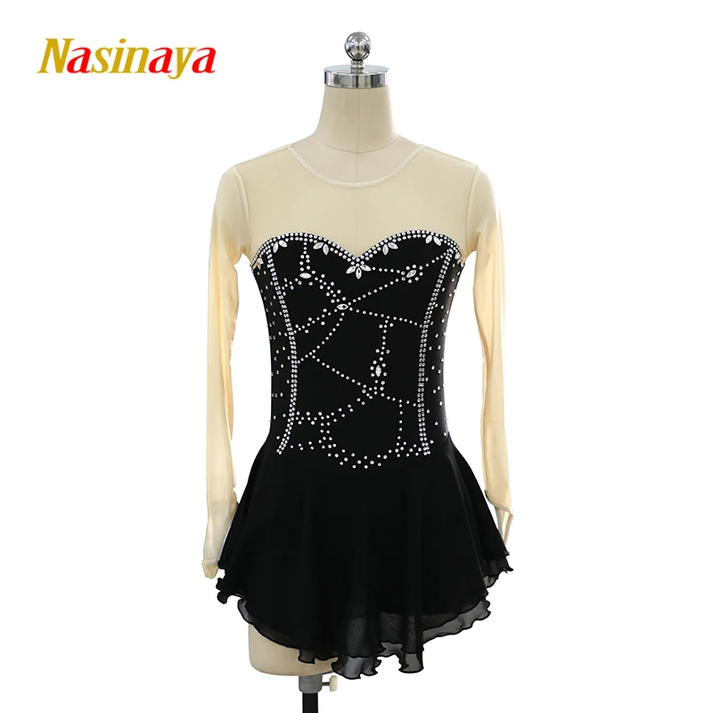 

Nasinaya Figure Skating Competition Dress Customized Women's Children's Black Long Sleeve Artistic Gymnastics Performance Dress