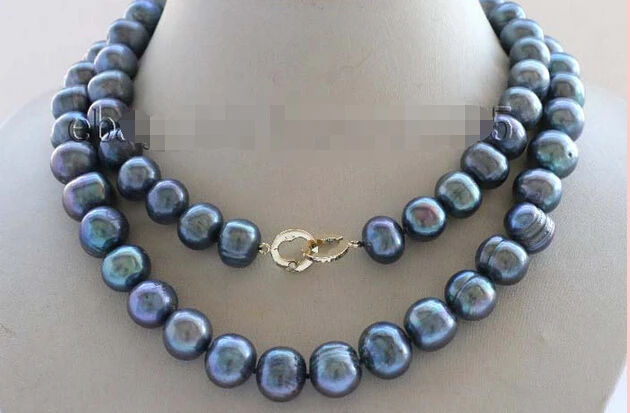 

Fast SHIPPING Longest 35" Genuine Natural 13mm Black Pearl Necklace 14KGP #f2464! (A0329)