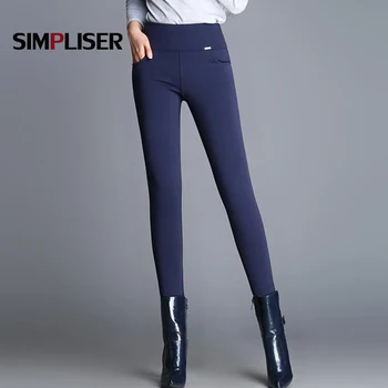 

Women Pants 6XL Big Sizes Ladies Stretch Pencil Pants Black Blue White Female Office Work Trousers Warm Pants With Velvet 2018