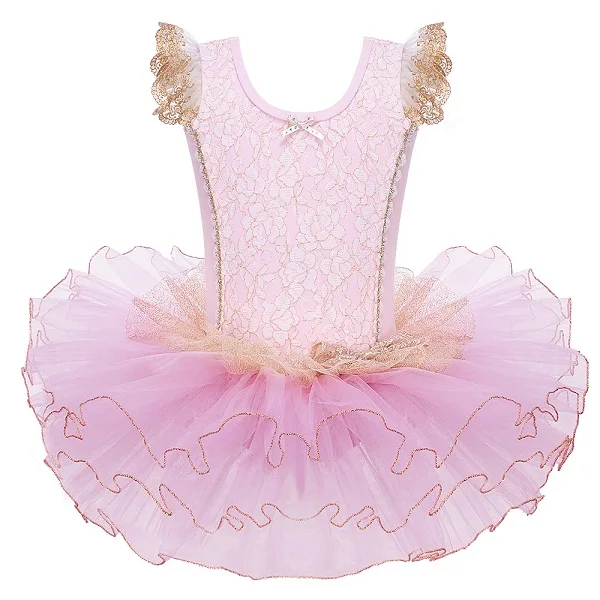 BAOHULU Girls Ballet Tutu Tulle Dress Sleeveless Gymnastics Leotard Diamond Pink Bow Pattern Ballet Leotard For Girl Ballerina B156 Pink