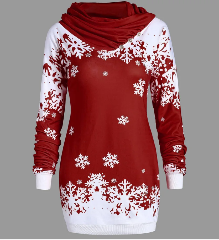 

Christmas sweatshirt long-sleeved snowflake print hoodies women harajuku hoodie long coat woman clothes sweatshirts gothic