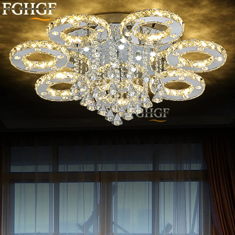 Modern led crystal chandelier light Round Circle Flush Mounted Chandeliers lamp living room Lustre luminaria with remote control (5)