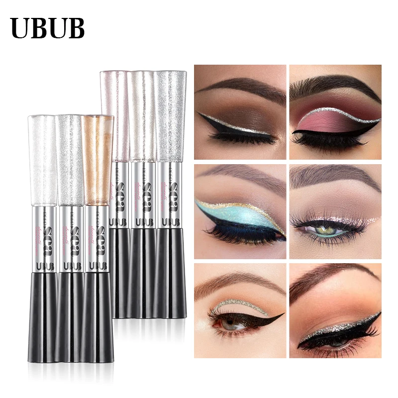 

UBUB Double-ended 2 Colors Gold Black Glitter Liquid Eyeliner Shimmer Waterproof Eye Liner Metallic Eyeliner Pencil Double Sides
