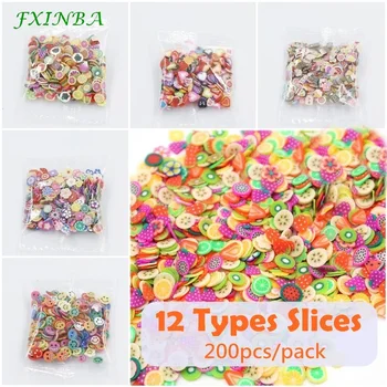 

FXINBA New 200Pcs/Bag Mini Fimo Fruit Slices For Slime Supplies/Nails Art Tip Polymer Clay Sprinkles Slice Slimes Toys Lizun DIY