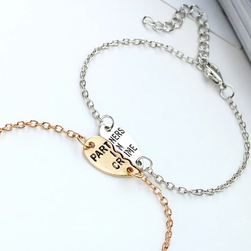 2pcs Set Best Friend Bracelet Femme Gold Silver Puzzle Heart Bracelet Femme Gold Silver Puzzle Heart