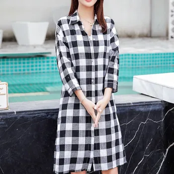 

New Fashion Women Plaid Long Shirt Preppy Style Girls Casual Streetwear Blouses Tops Single Breasted Shirts Outerwear Blouse 2XL