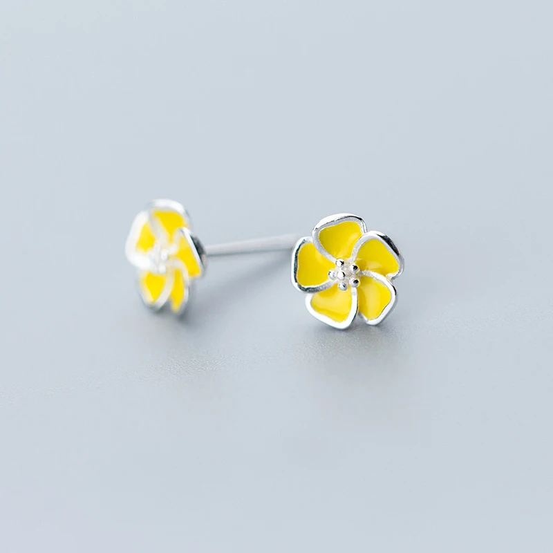 

MloveAcc 925 Sterling Silver Primrose Flower Stud Earrings Yellow White Enamel Compatible with Jewelry with Cubic Zirconia
