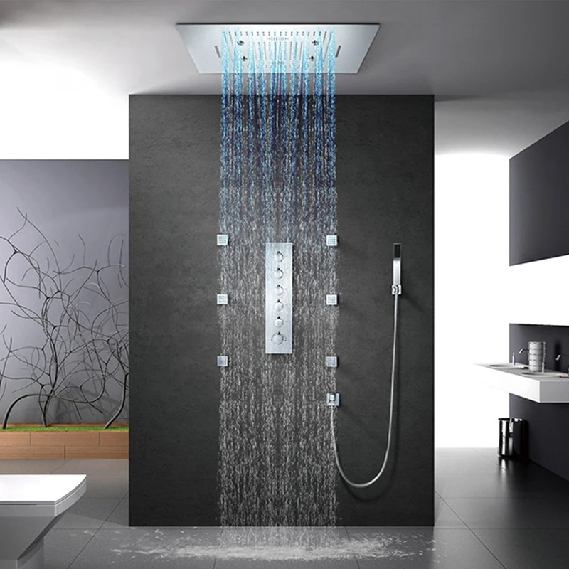 Music Speaker Showers LED Light Showerhead 600*800mm Waterfall Rainfall Misty Shower Bathroom Thermostatic Shower Faucets Mixer Music Speaker Showers LED Light Showerhead 600*800mm Waterfall Rainfall Misty Shower Bathroom Thermostatic Shower Faucets Mixer