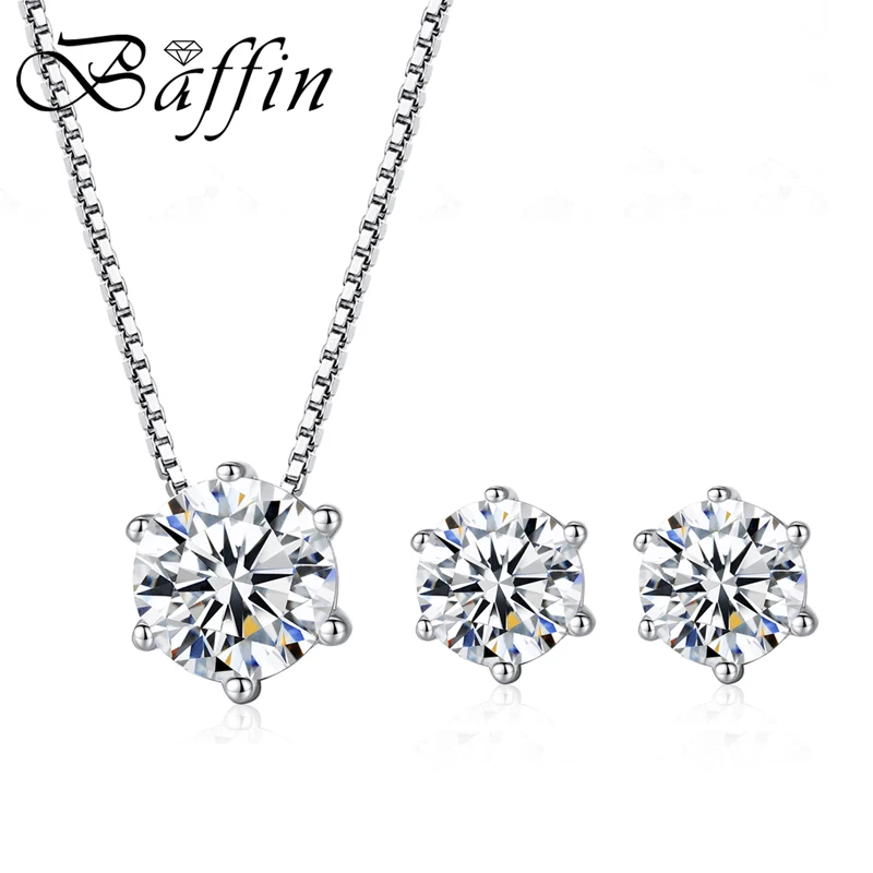 

Baffin S925 Wedding Jewelry Sets Round Zircon Necklace Stud Earrings For Women Real 925 Sterling Silver Girls Women's Day Joyas