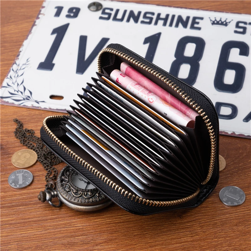 www.bagssaleusa.com : Buy Unisex Business Card Holder Cow Leather Card Wallet Female Black Red Coffee ...