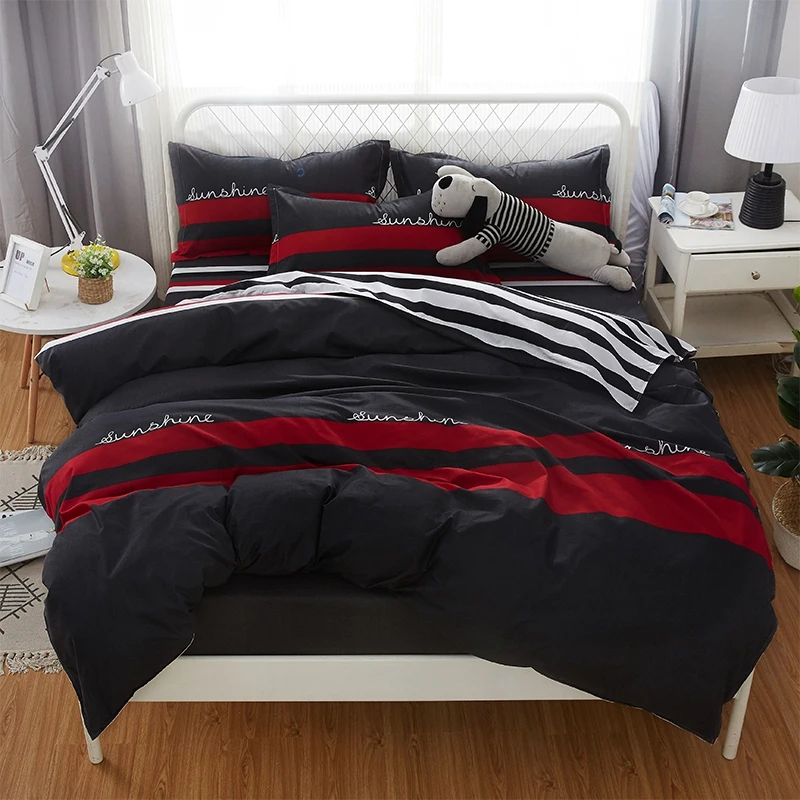 

2019 Black red stripe Bedding set stars Duvet Cover set twin full Queen King size Bed sheet Bed cover set Pillowcase